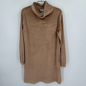 Softies 35" Feather Velour Funnel Neck Lounger Dress sz S Birch-Brown NWOT